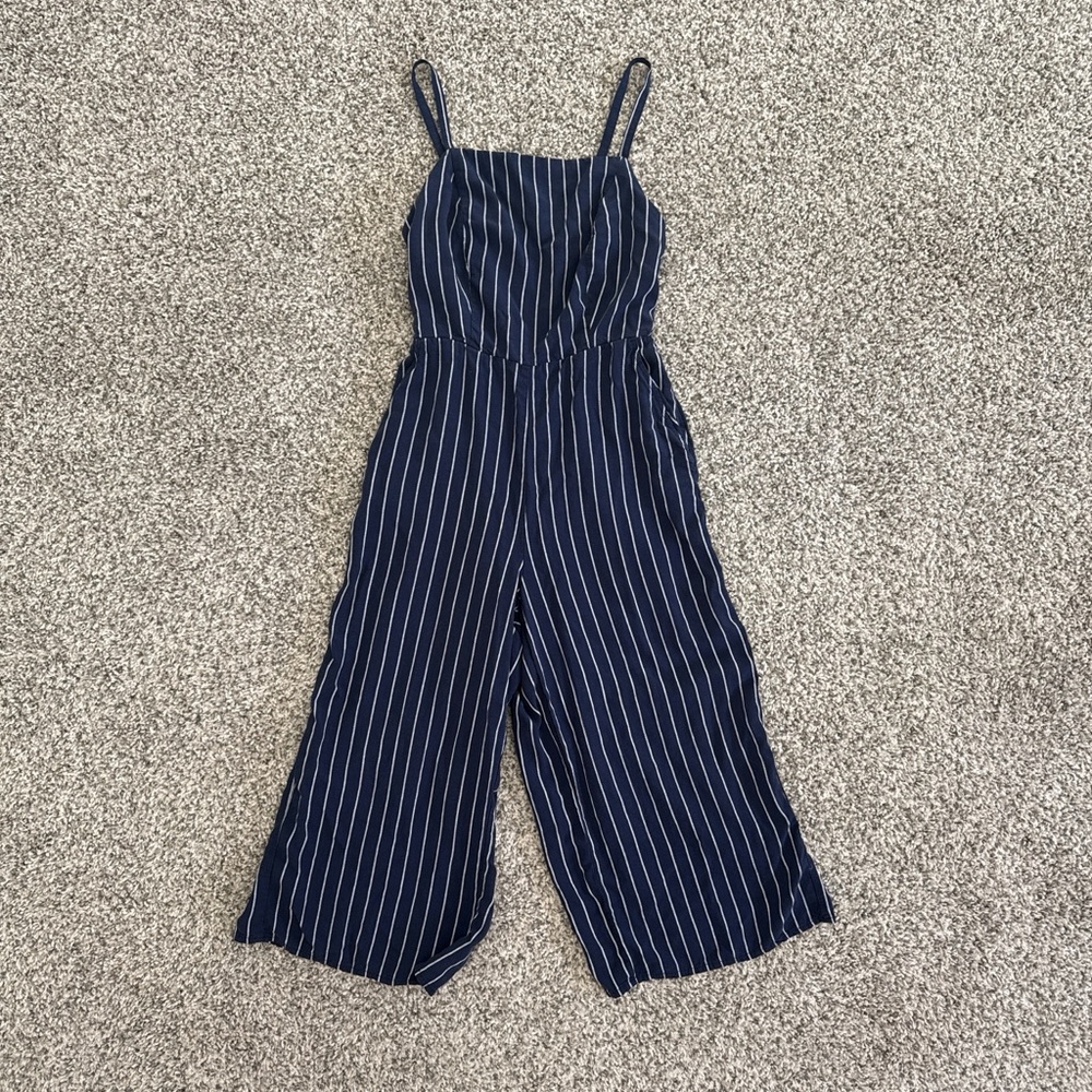 Old Navy Navy and White Striped Jumpsuit